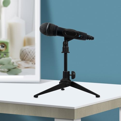 Beaupretty Universal Adjustable Tabletop Mic Stand, Black Zinc Alloy Foldable Tripod Microphone Holder for Home and Desktop Use