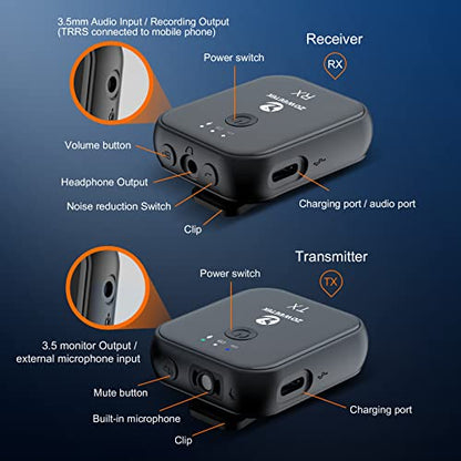 ZOWEETEK Wireless Lavalier Microphone System Dual-Channel for Recording