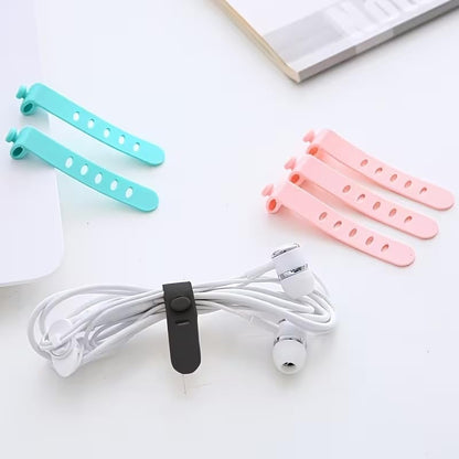 25PCS Reusable Silicone Cable Ties, 3.15'' Flexible Cord Organizer Straps with 5 Holes for Charging Cables, Earphones, USB Wires and Desk Cable Management