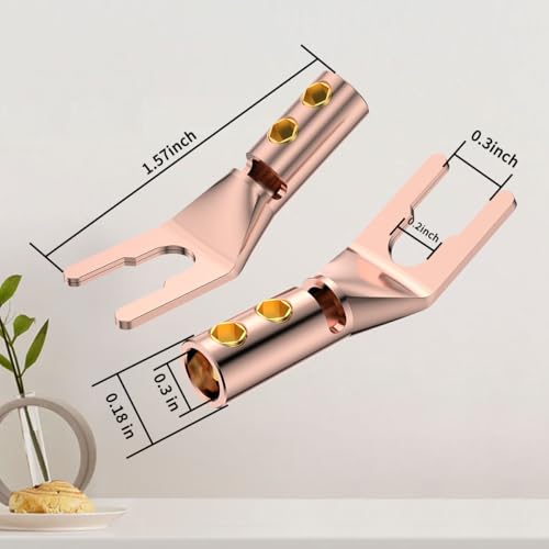4PCS Spade Connectors,45 Degree Pure Copper Audio Fork Y Spade Plug DIY with Heat Shrink Tubing and Hex Wrench, Double Screw Locking Speaker Cable Plugs for Speaker Cables (Knurled) - color: Pure Copper with Heat Shrink Tube