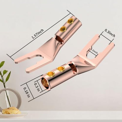 4PCS Spade Connectors,45 Degree Pure Copper Audio Fork Y Spade Plug DIY with Heat Shrink Tubing and Hex Wrench, Double Screw Locking Speaker Cable Plugs for Speaker Cables (Knurled) - color: Pure Copper with Heat Shrink Tube