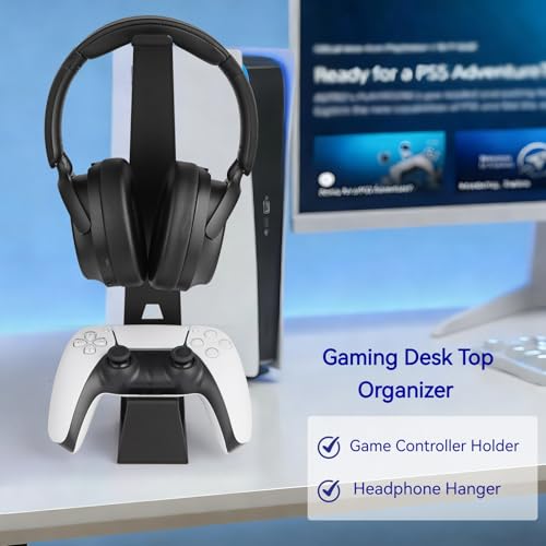 Headphone and Controller Stand Gaming Headset Stand Metal | Headphone Stand with Controller Holder Creative Gift for Teens, Gamers, Gaming Equipment Accessories for Desk Black