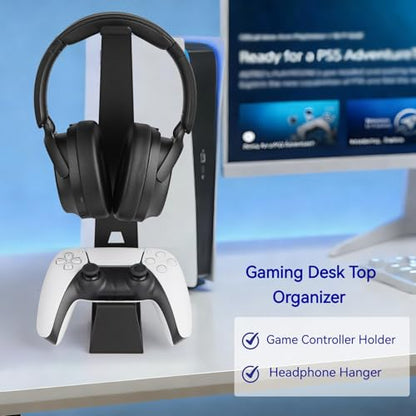 Headphone and Controller Stand Gaming Headset Stand Metal | Headphone Stand with Controller Holder Creative Gift for Teens, Gamers, Gaming Equipment Accessories for Desk Black