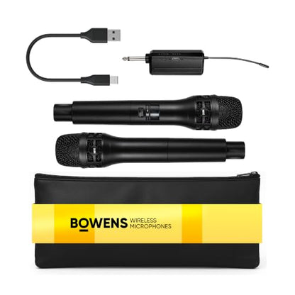 Bowens Dual 8 Inch 400W PA System – Portable Speakers with Bluetooth, USB/SD, LCD & Remote – DJ Sound System with Wireless Karaoke Microphone for Singing/Microfono & Stands