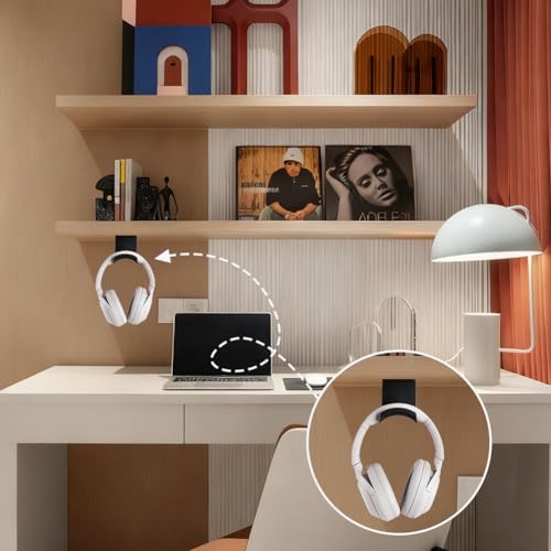 AHANDMAKER 2 Pack Headphone Stand for Desk Headphone Holder with Adhesive Gaming Headphones Hanger Under Desk Shelf Mounting Hooks for Bedroom Gaming Setup Organization, Black - color: Black