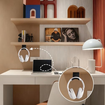 AHANDMAKER 2 Pack Headphone Stand for Desk Headphone Holder with Adhesive Gaming Headphones Hanger Under Desk Shelf Mounting Hooks for Bedroom Gaming Setup Organization, Black - color: Black