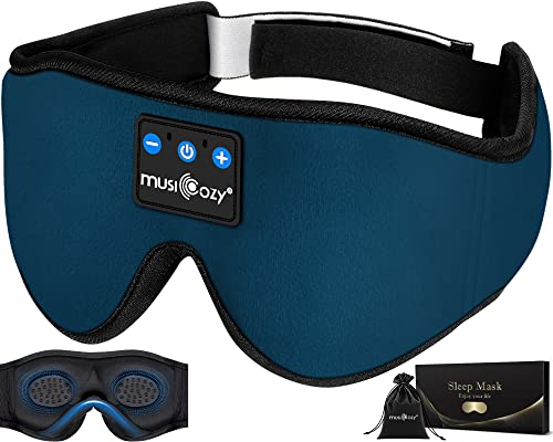 MUSICOZY 3D Sleep Headphones Bluetooth 5.4 Sleep Mask with HD Speakers | Soft Velvet Cotton Fabric, Blackout Design, Side Sleeper Comfort, Washable Style, 14 Hours Playtime, Travel Meditation Gifts - color: Indigo Blue