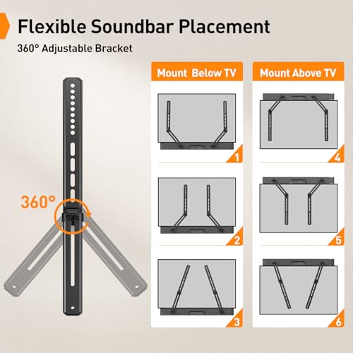 Perlegear Soundbar Mount with Adjustable Height, Sound bar Mount up to 15 lbs, Soundbar Mount Under or Above TV, Soundbar tv Mount Bracket with Detachable Long Extension Plates PGSM04B - style: Soundbar Mount PGSM04B