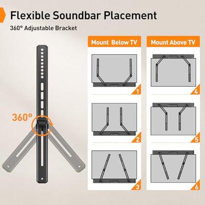 Perlegear Soundbar Mount with Adjustable Height, Sound bar Mount up to 15 lbs, Soundbar Mount Under or Above TV, Soundbar tv Mount Bracket with Detachable Long Extension Plates PGSM04B - style: Soundbar Mount PGSM04B