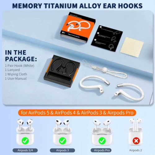 Anti-Slip Ear Hooks for AirPods 5/4/3 Earbuds, Sport Anti-Loss (White) - color: White