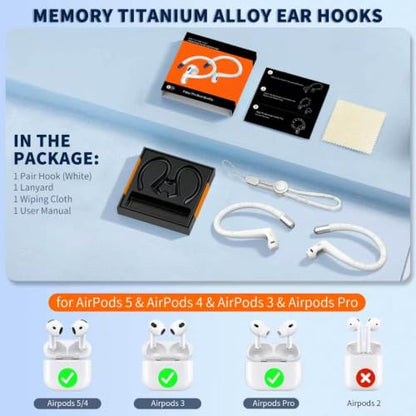 Anti-Slip Ear Hooks for AirPods 5/4/3 Earbuds, Sport Anti-Loss (White) - color: White