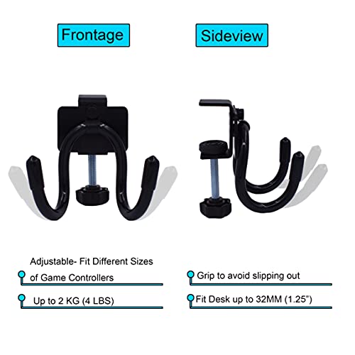 YYST Desk Mount Game Controller Holder Clamp On Hanger Holder Storage Rack Compatible with PS3/PS4/PS5/Xbox 360/Xbox One/S/X/Elite/Series S/Series X Controller, Pro Controller (1)
