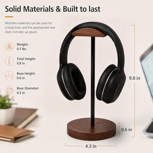 Headphone Holder Stand for Desk, Wood and Metal Headset Hanger Mount Hook Gaming Holder Desktop Earphone Artful Functional Craftsmanship Stand for All Headsets with Solid Wooden Base - style: Walnut