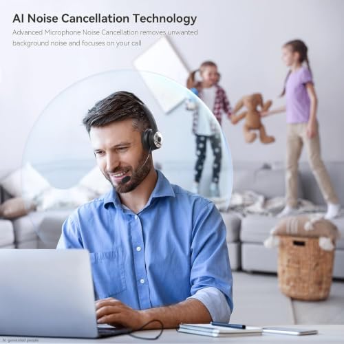 LEVN Bluetooth 5.0 Headset, Wireless Headset with Microphone (AI Noise Cancelling), 35Hrs Bluetooth Headphones with USB Dongle for PC, Suitable for Remote Work/Call Center/Zoom/Online Class, Black