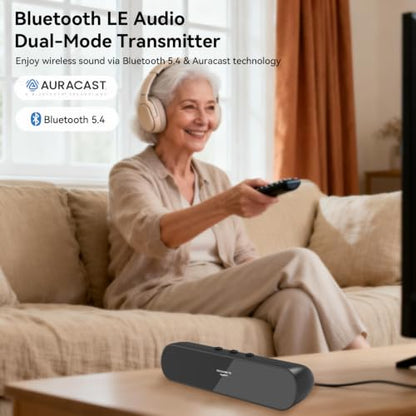QCC3086 Bluetooth 5.4 Audio Transmitter aptX Adaptive LC3 Auracast Dual Classic Bluetooth OLED 20M Range AUX Optical USB-C