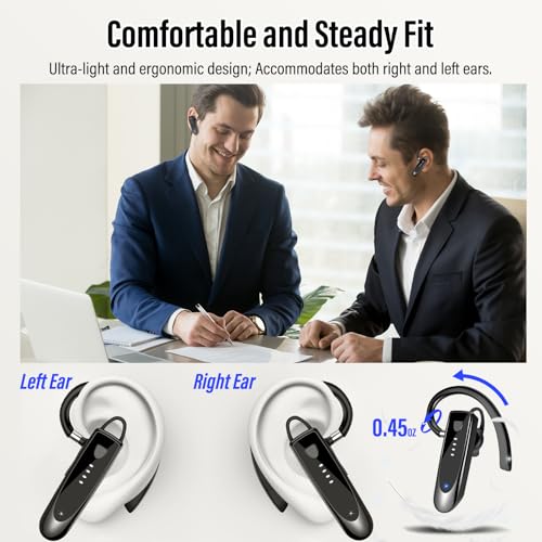 Atheewon Bluetooth Earpiece, Wireless Handsfree with Noise Cancelling Mic, 20Hrs Call Time Bluetooth 5.4 Headset, 180 Hrs Standby Time Headset for Business/Trucker/Driver - color: Glossy Black