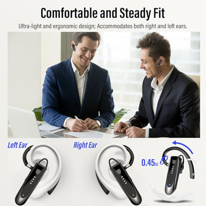 Atheewon Bluetooth Earpiece, Wireless Handsfree with Noise Cancelling Mic, 20Hrs Call Time Bluetooth 5.4 Headset, 180 Hrs Standby Time Headset for Business/Trucker/Driver - color: Glossy Black