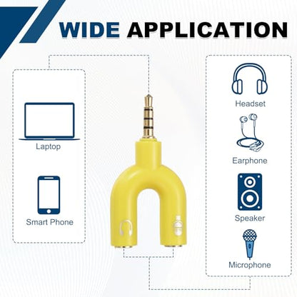 MECCANIXITY 2Pcs Headset Mic Splitter Adapter, 3.5mm Male to Dual Female Y Splitter Microphone and Audio Jack Adapter for PC Laptop Smartphone, Yellow - color: Yellow