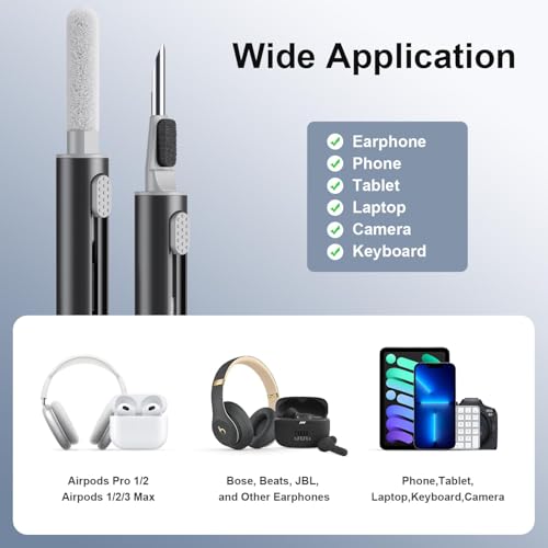 2 Pcs Cleaner Kit for Airpods Pro 1 2 3 Multi-Function Cleaning Pen with Soft Brush Flocking Sponge for Bluetooth Earphones Case Cleaning Tools, Black - color: Black