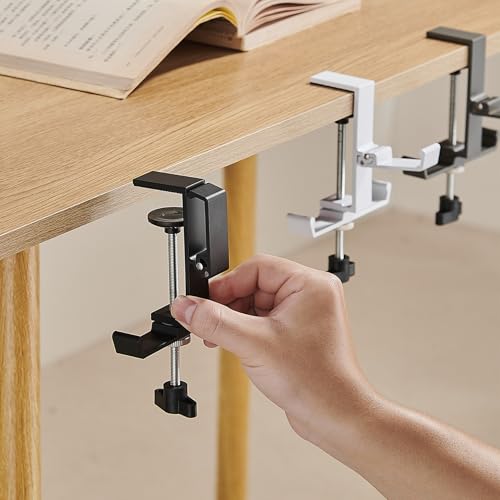 Heavyrain Desk Edge Hook Hanger, No Drilling Headphone Holder with 3 Hooks, Black Metal Clamp-On Organizer for Bags, Backpacks, Headsets (1, Black) - color: Black
