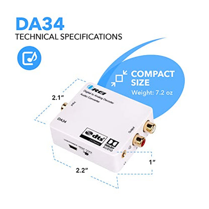 OREI Digital to Analog Audio Decoder by OREI, Convert & Decode Dolby Digital Audio SPDIF/Coaxial 5.1-Channel Input to RCA L/R/3.5mm Headphone Output Converter (DA34)