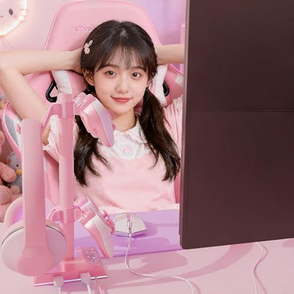 VCOM RGB Gaming Headphones Stand with 2 USB Ports, Pink Headset Stand with 10 Light Modes and Non-Slip Rubber, Suitable for PC Desk Accessories Gamers Gift(Pink)
