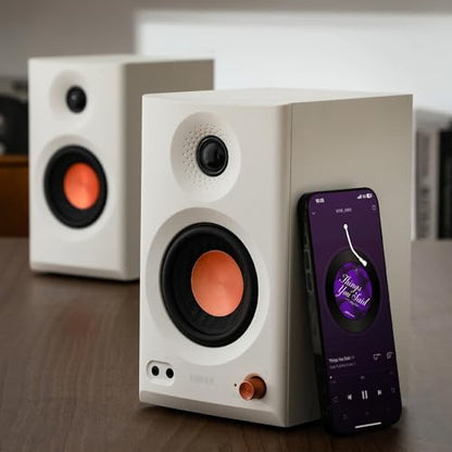Edifier MR3 Powered Studio Monitor Speakers, Hi-Res Audio Certified Bluetooth V5.4 Active Bookshelf Loudspeakers, 2.0 Computer Speaker with Headphone Output RCA AUX Balanced TRS Input (White) - color: White