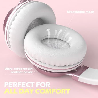 AILIHEN C8 유선 헤드폰, 마이크 포함, 어린이 학교용, 3.5mm 잭, 로즈 골드 | 볼륨 컨트롤이 있는 온이어 소음 차단 헤드폰, 휴대폰, 크롬북 노트북 컴퓨터용 접이식 유선 헤드셋 - color: 로즈 골드., size: 미디엄