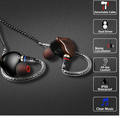 Dynamic Banlance in-Ear Earphone 2DD HiFi Headset in Ear Monitors Headphones Wired Earbuds IEM Earphones Gaming Earbuds（Wood Type-C Without mic）