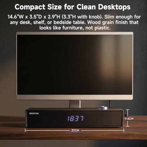 Sanyun SW012 Desktop PC Soundbar, USB-C for Power and Audio & Bluetooth 5.4 | Music & Conference Modes, MDF Wood Cabinet with Clock Display, Built-in 16bit DAC, Clear balanced sound, Plug and Play, Black - color: Black