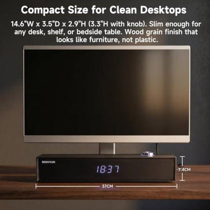 Sanyun SW012 Desktop PC Soundbar, USB-C for Power and Audio & Bluetooth 5.4 | Music & Conference Modes, MDF Wood Cabinet with Clock Display, Built-in 16bit DAC, Clear balanced sound, Plug and Play, Black - color: Black