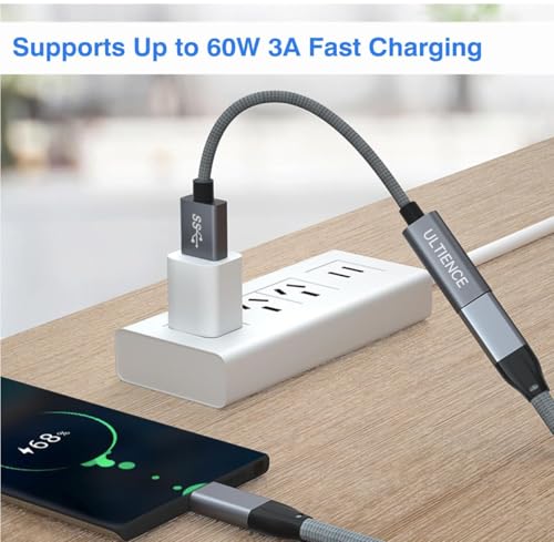 [10Gbps] High-Speed A to C Adapter with USB to USB C Cable, Female – 60W Fast Charging and Data Transfer Compatible with Laptop, PC, Flash Disk, Charger (0.41 ft Grey) - color: Grey 0.41ft (Pack of 1)