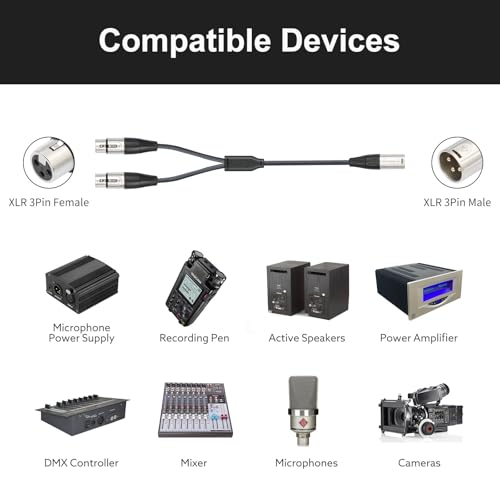 XLR Splitter Cable, Devianl XLR y Splitter 2 Female to 1 Male, Balanced Dual Female to Male Microphone Cord Adapter Combiner, 2 FT, 2 Pack - color: 2FT/ 2 Pack