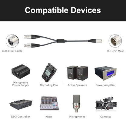 XLR Splitter Cable, Devianl XLR y Splitter 2 Female to 1 Male, Balanced Dual Female to Male Microphone Cord Adapter Combiner, 2 FT, 2 Pack - color: 2FT/ 2 Pack