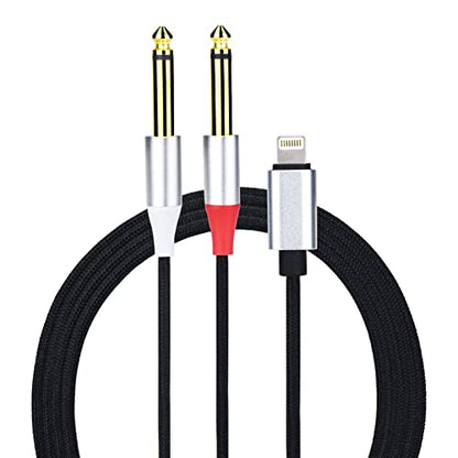Lightning to Dual 6.35mm Mono Stereo Y-Cable Splitter Lightning to Dual 1/4 inch Audio Cable Compatible for iPhone14/13/12/11/X/XS/XR/8/7/iPad,Amplifier, Speaker, Headphone, Mixing Console