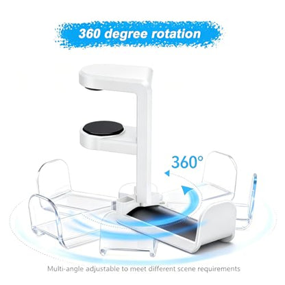 Universal Headphone Hook & Headset Holder, White | 360° Swivel, Under Desk Hook, Cable Management Clip, Universal Fit - color: White