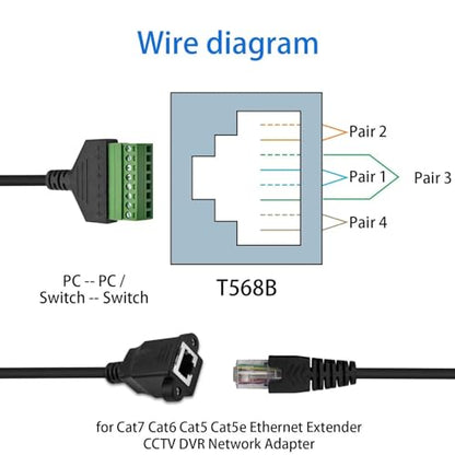 2Pcs RJ45 Female to 8Pin Screw Terminal Block Converter Ethernet Extender Network Adapter 1.97ft/60cm 8P8C Breakout Board Cable for Cat5 /6/7 AV CCTV Digital Internet CABLE-RJ45-8P-F - color: CABLE-RJ45-8P-F