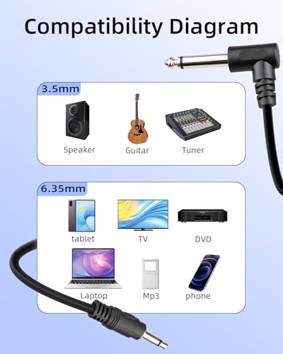 Right Angle 6.35mm to 3.5mm Aux Mono Cable 1.8M/5.9FT - color: 6.35mm angle male to 3.5mm male