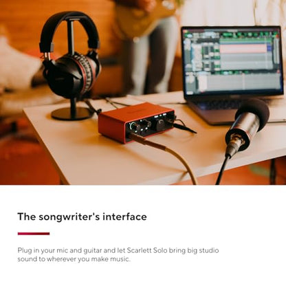 Focusrite Scarlett Solo 4th Gen USB Audio Interface, for the Guitarist, Vocalist, or Producer — High-Fidelity, Studio Quality Recording, and All the Software You Need to Record | 1 XLR Mic Preamp, 1 Hi-Z Instrument Input, 24-Bit/192kHz, 120dB Dynamic Rang