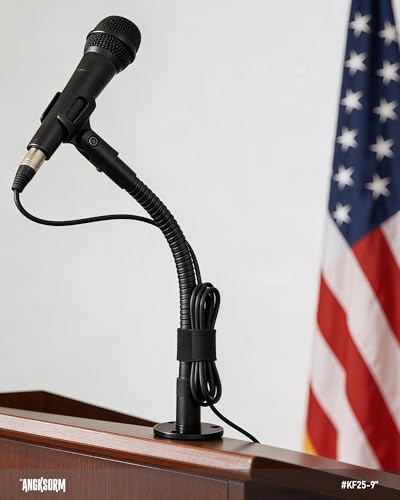 KF25 9-Inch Heavy-Duty Gooseneck Mic Stand with Flange Mount for Podium | Microphone holder for podiums, lectures, and podcast desks, up to 3.5 lb, with mic clip, adapter, and 10 cable ties - size: 9-INCHS