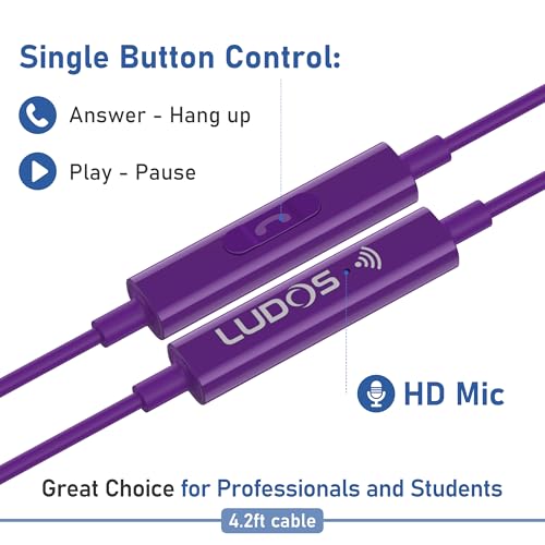 LUDOS Zenith Wired Earbuds in-Ear Headphones, 5 Year Warranty, Earphones - color: Purple, size: 3.5 mm