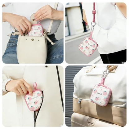 1 Pack Cute Earbud Case with Carabiner, Mini Hard Shell Carrying Pouch for Wired & Wireless Earphones, Small EVA Travel Organizer Box for Charging Cables, USB Flash Drives & Coins, Peach - color: A1-Peach