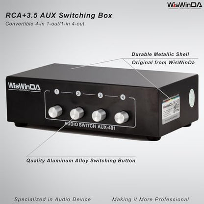 4-in 1-Out RCA 3.5mm AuxAudio Switch Box Audio Converter 4 Channels 1-in 4-Out Passive Audio Selector Switcher Box Connectors (RCA+AUX 4IN-1OUT/1IN-4OUT) - size: RCA+AUX 4-In-1-Out/1-In-4-Out