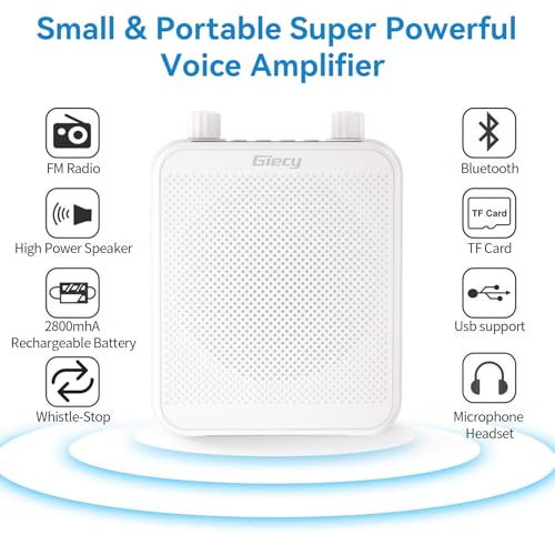30W Portable Voice Amplifier with Wired Microphone Headset, 2800mAh Rechargeable PA System Speaker Personal Microphone Speech Power Amplifiers Loudspeaker for Teachers/Metting/Tour Guide - color: White