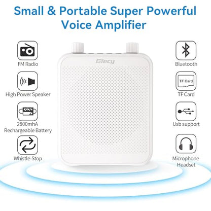 30W Portable Voice Amplifier with Wired Microphone Headset, 2800mAh Rechargeable PA System Speaker Personal Microphone Speech Power Amplifiers Loudspeaker for Teachers/Metting/Tour Guide - color: White