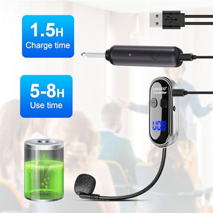 Wireless Headset Microphone Double Mic: UHF Mics Head for Two People with LED Digital Display - Head Handheld Mic 2 in 1, 165 ft Range for Voice Amplifier, Tour Guide, Teaching, Fitness, PA System - color: Silver2
