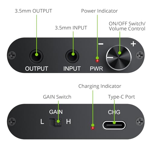 LiNKFOR Professional 16-300Ω Headphone Amplifier Portable Headphone Volume Amplifier Rechargeble Headphone Amp Desktop Amp with 3.5mm Jack & A Gain Switch for MP3 MP4 Phones and Computers etc