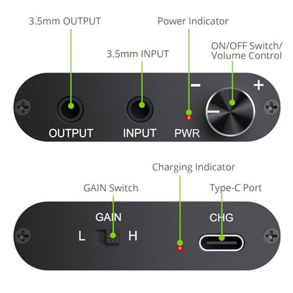 LiNKFOR Professional 16-300Ω Headphone Amplifier Portable Headphone Volume Amplifier Rechargeble Headphone Amp Desktop Amp with 3.5mm Jack & A Gain Switch for MP3 MP4 Phones and Computers etc