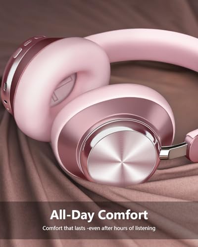 Wentronic Y03 Bluetooth Headphones Wireless Active Noise Cancelling Over Ear Headphones 48 Hours Playtime High Sound Quality 6 EQ Music Mode Headphones with Soft Ear Cushion - Pink - color: Pink