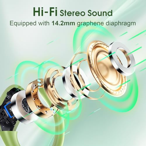 Wireless Earbuds 75H Bluetooth 5.4 Sport Headphones with Earhooks, Green | IPX7 Waterproof In-ear Buds Feature ENC Noise Cancelling Mic & Deep Bass. Stereo Sound Device for Gym Running Workout - color: Green